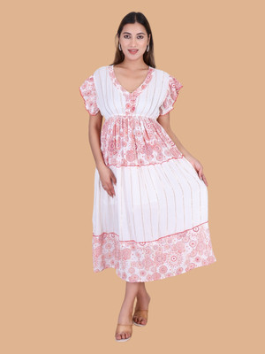 Moda Rapido Women Fit and Flare White Maxi/Full Length Dress