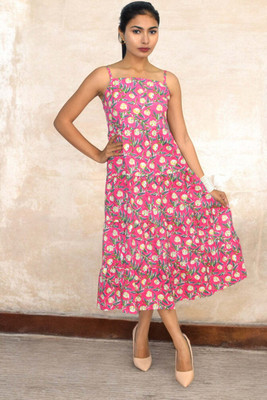 JAIPUR HAND BLOCK Women Maxi Pink Below Knee Dress