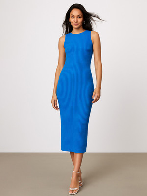 SASSAFRAS Women Bodycon Blue Midi/Calf Length Dress