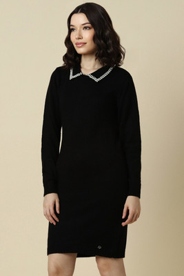 Allen Solly Women A-line Black Above Knee/Mid Thigh Length Dress