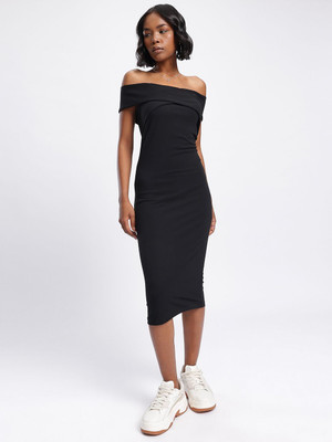 Dressberry Women Bodycon Black Below Knee Dress