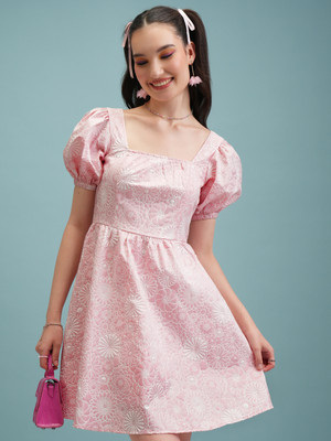 Tokyo Talkies Women Fit and Flare Pink Midi/Calf Length Dress