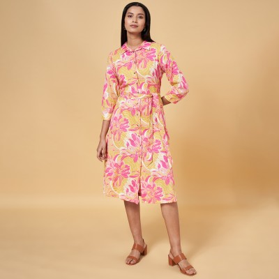 Akkriti by Pantaloons Women A-line Pink, White, Yellow Dress