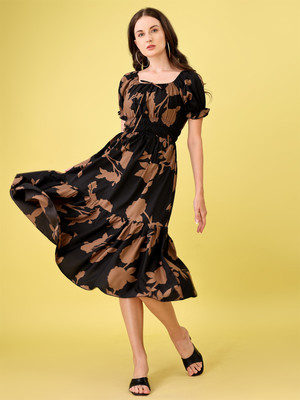 Attire Empire Women Fit and Flare Black Midi/Calf Length Dress