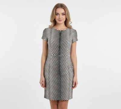 Poshery Reworked Women A-line Black, Beige Knee Length Dress