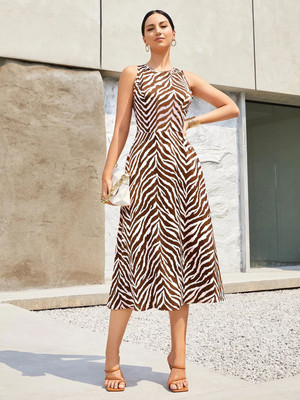 Moda Rapido Women Fit and Flare Brown Midi/Calf Length Dress