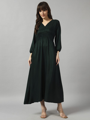 Jash Creation Women Fit and Flare Green Midi/Calf Length Dress
