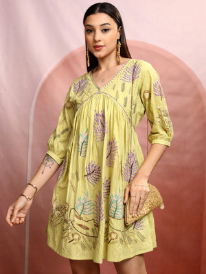 Vishudh Women A-line Green Mini/Short Dress