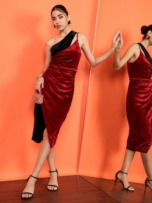 Uptownie Lite Women Bodycon Maroon Midi/Calf Length Dress
