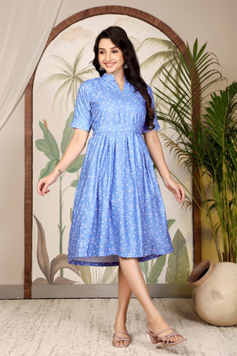 KHIJADIYA STYLE Women Ethnic Dress Blue Knee Length Dress