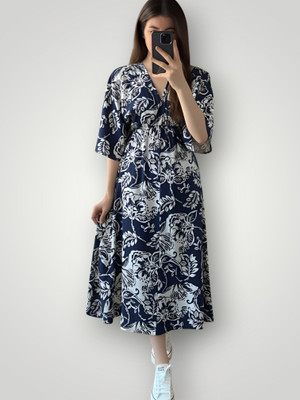 RAAM TEXTILE Women Gown Blue Midi/Calf Length Dress