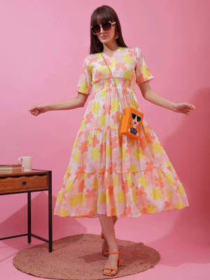 Sheetal Associates Women Fit and Flare Yellow Midi/Calf Length Dress