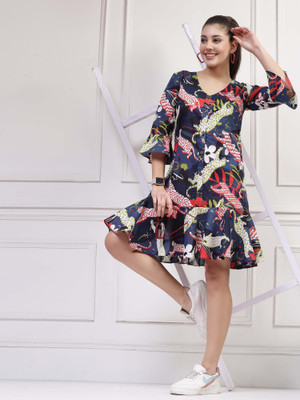 Get Glamr Women A-line Multicolor Above Knee/Mid Thigh Length Dress