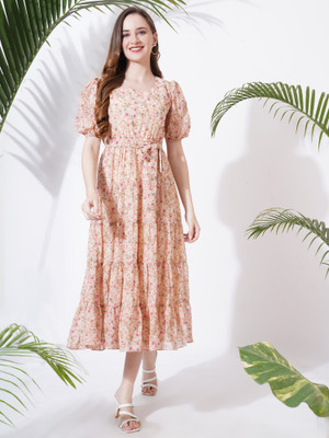 Fbella Women Maxi Multicolor Midi/Calf Length Dress
