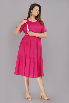 amaya creative center Women Gathered Pink Midi/Calf Length Dress