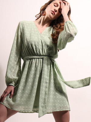 VERO MODA Women A-line Light Green Above Knee/Mid Thigh Length Dress