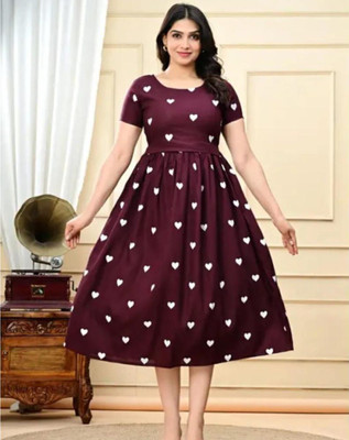 Mawlya Women Ethnic Dress Maroon Midi/Calf Length Dress