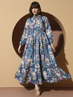 ZWERLON Women A-line Multicolor Maxi/Full Length Dress