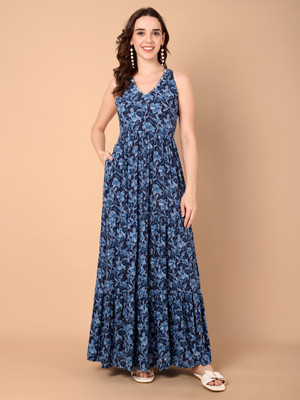 Azira Women Fit and Flare Blue Midi/Calf Length Dress