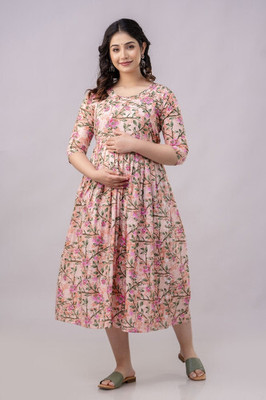 AAVRITTIQUEENS Women Fit and Flare Multicolor Below Knee Dress