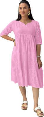 Dharmaj Creation Women Pleated Pink Midi/Calf Length Dress