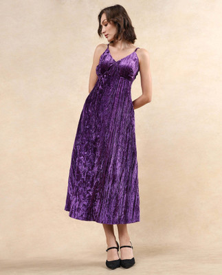 RAREISM Women Fit and Flare Purple Maxi/Full Length Dress