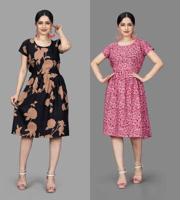 VARUDIFAB Women A-line Multicolor Knee Length Dress