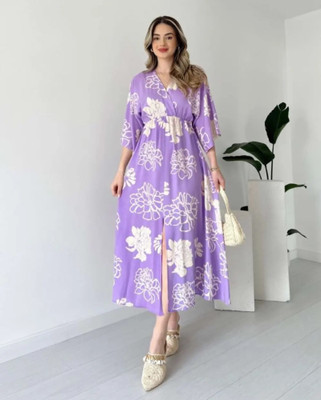 Pimu Women Fit and Flare Purple Maxi/Full Length Dress