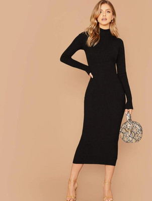Zintom Women Bodycon Black Below Knee Dress