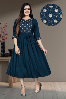 ShopGlobal Women Fit and Flare Blue Midi/Calf Length Dress