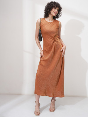 Tokyo Talkies Women Maxi Brown Full Length Dress