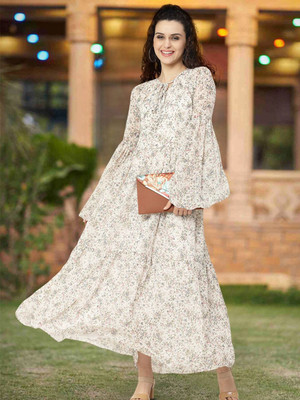 Moda Rapido Women Fit and Flare White Maxi/Full Length Dress
