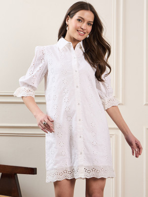 ZUMMER Women Shirt White Above Knee/Mid Thigh Length Dress
