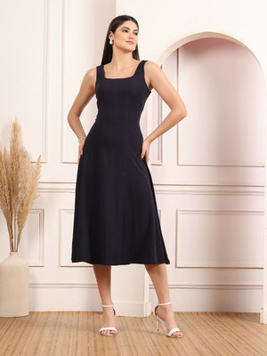 METRONAUT Women Fit and Flare Black Below Knee Dress