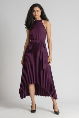 AASK Women Asymmetric Purple Midi/Calf Length Dress