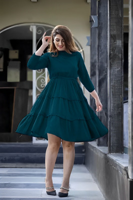 GPNTI Women Fit and Flare Green Midi/Calf Length Dress