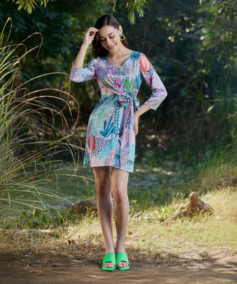 ATHENA Women A-line Multicolor Above Knee/Mid Thigh Length Dress