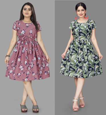 MAHADEV Women Fit and Flare Pink Mini/Short Dress