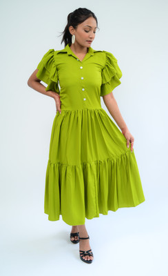 diyaz Women Fit and Flare Light Green Midi/Calf Length Dress