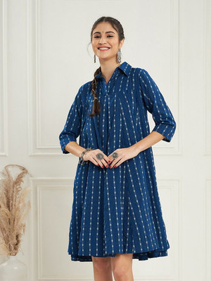 Sangria Women Fit and Flare Dark Blue Midi/Calf Length Dress