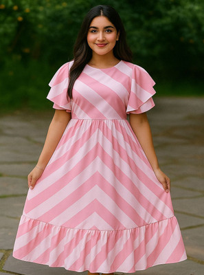 Fashion2wear Women Fit and Flare Pink Midi/Calf Length Dress