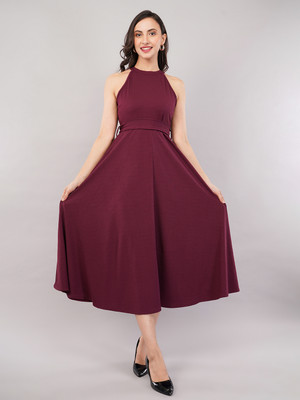 Moda Rapido Women Fit and Flare Maroon Maxi/Full Length Dress