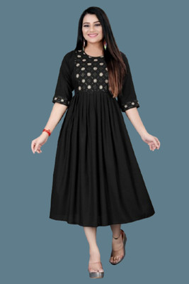 Opera Fashion Women Fit and Flare Black Midi/Calf Length Dress