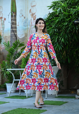 Dhibha Women Printed A-line Kurta(Multicolor)