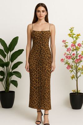 Bhuvi styles Women Fit and Flare Beige Maxi/Full Length Dress