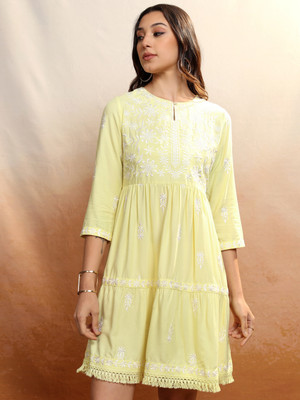 Vishudh Women A-line Yellow Mini/Short Dress