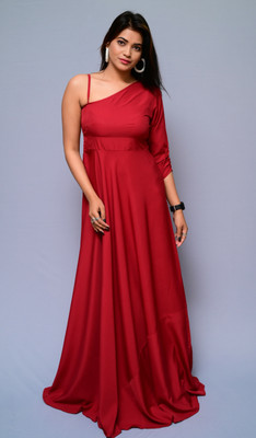 diyaz Women Fit and Flare Maroon Maxi/Full Length Dress