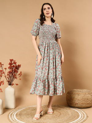 Deklook Women A-line Multicolor Midi/Calf Length Dress