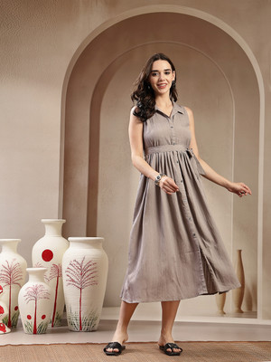 Stylum Women A-line Grey Maxi/Full Length Dress