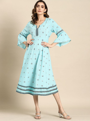 all about you Women A-line Blue Midi/Calf Length Dress